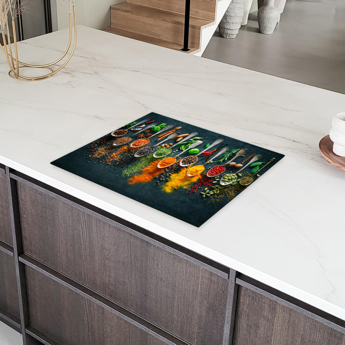 HERDABDECKPLATTE Kräuter - Gewürze - Löffel 65x52 cm - Multicolor, Kunststoff (65/52/0.2cm) - MuchoWow