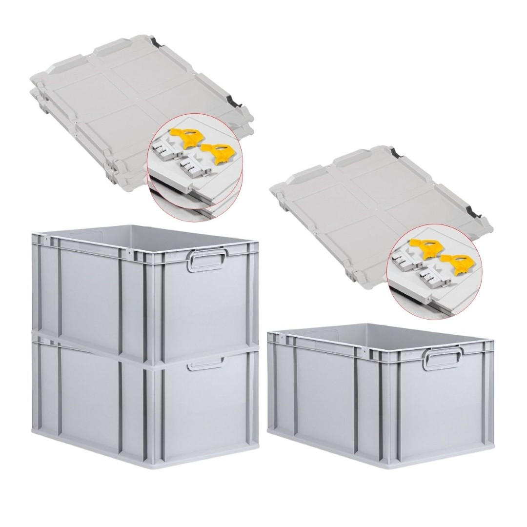 EUROBOX 3x Nextgen Economy Mit Scharnierdeckel Grau/Gelb Griffe Geschlossen 65 Liter - Gelb, Kunststoff (40/32/60cm) - PROREGAL