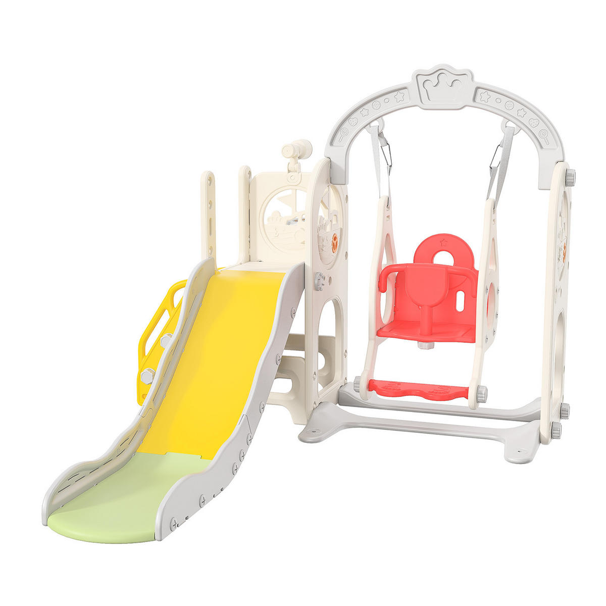 6-IN-1 RUTSCHE Kinder Weiß Mit Klettergerüst, Schaukel & Teleskop - Weiß, Holz (150/115/150cm)