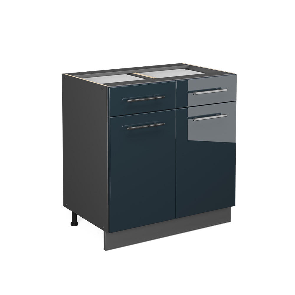 KÜCHENUNTERSCHRANK Fame-Line Dunkelblau Hochglanz 80 cm ohne AP - Anthrazit/Dunkelblau, Holzwerkstoff (80/82/51.6cm) - Vicco