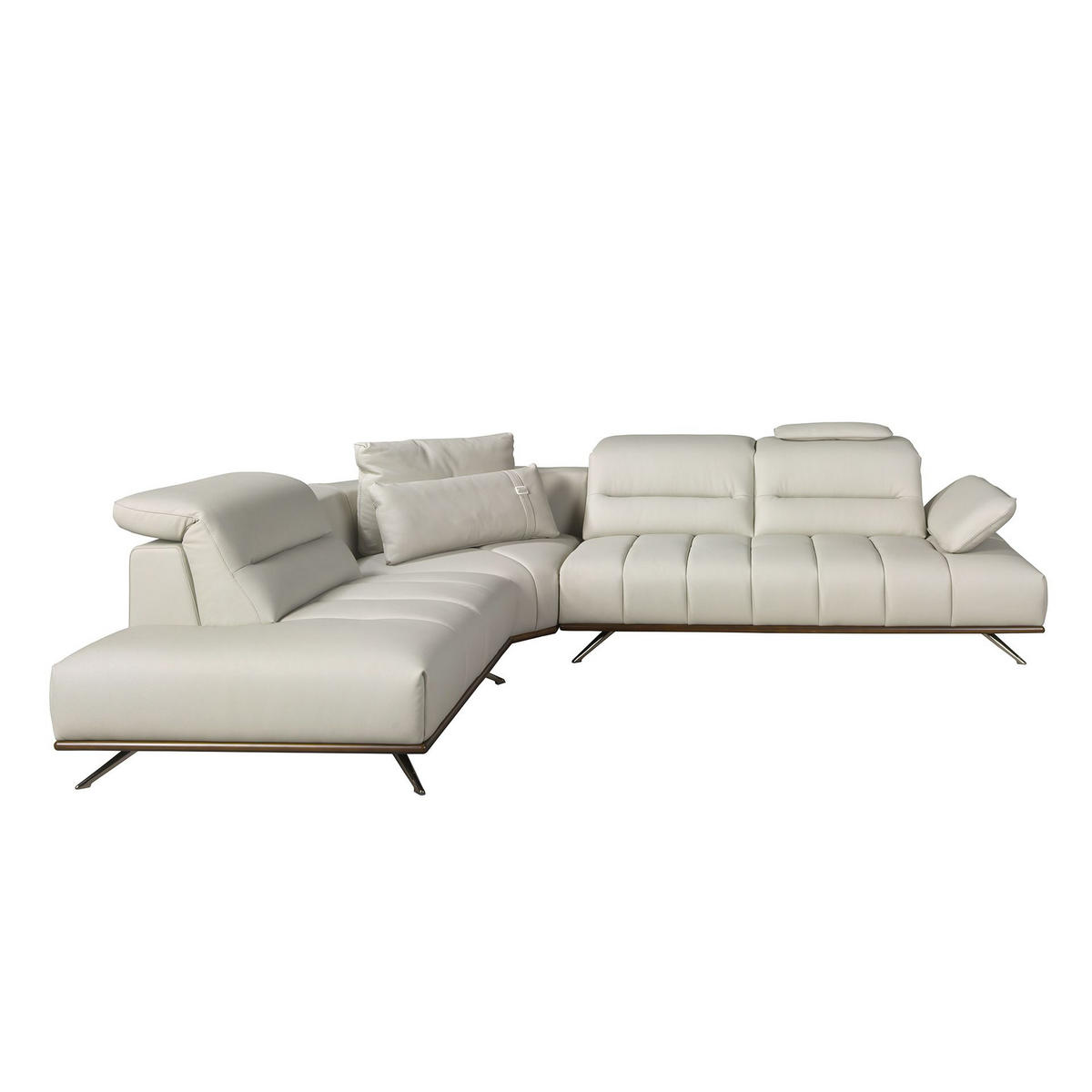 ECKSOFA Linksseitiges Ecksofa aus hellgrauem Leder 310/235/102 cm - Chromfarben/Hellgrau, Leder/Metall (310/235cm) - ANGEL CERDA