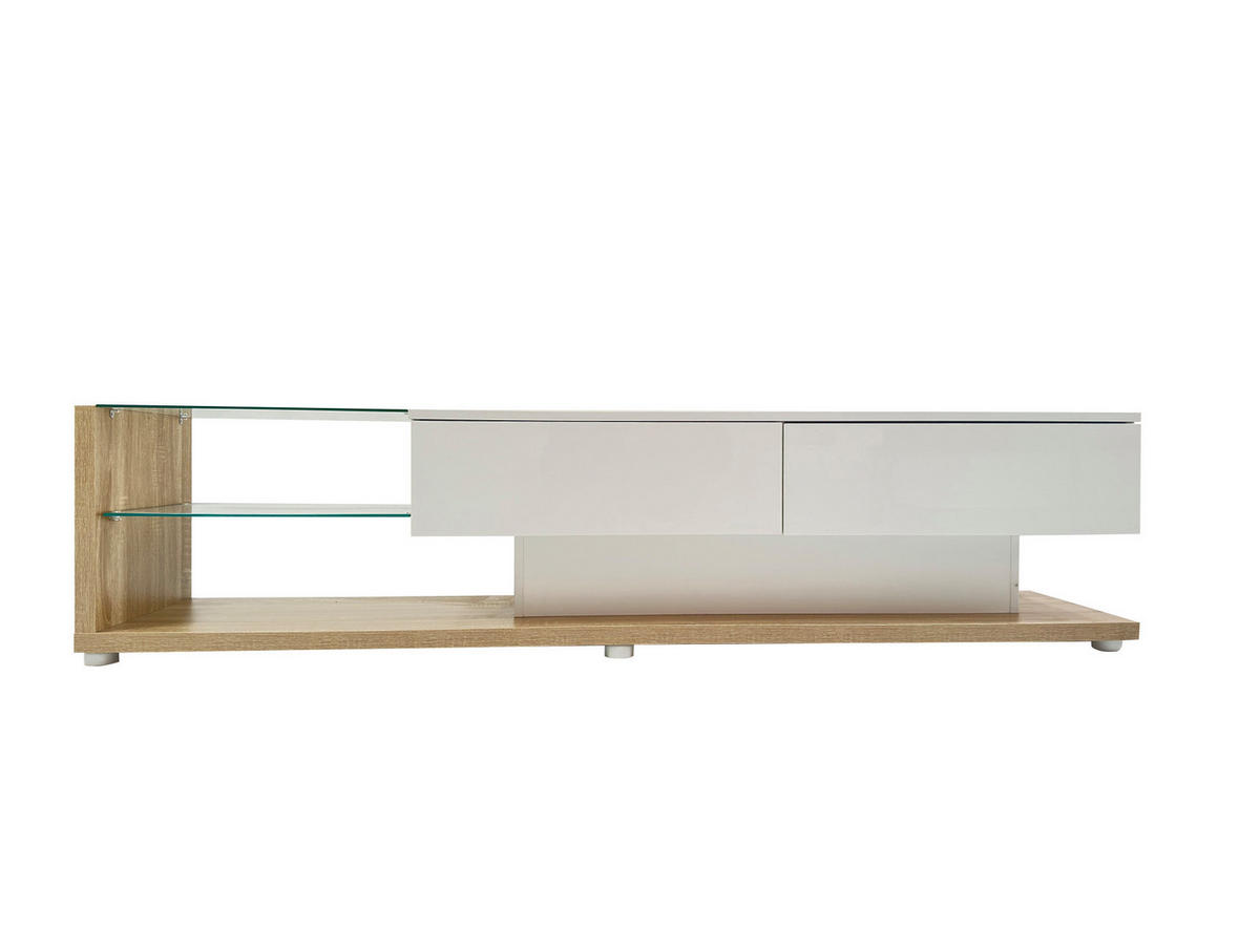 LOWBOARD 170/36/38 cm in Weiß Hochglanz mit LED-Beleuchtung und 2 Schubladen - Weiß, Holzwerkstoff (170/38/36cm) - Flora Grace