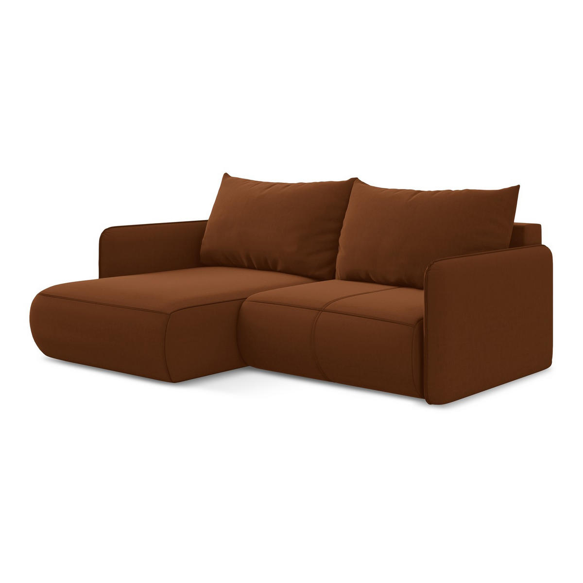 ECKSOFA mit Schlaffunktion Samt Stoff Orange - Terracotta/Schwarz, Kunststoff/Textil (148/207cm) - LaMiaSofa