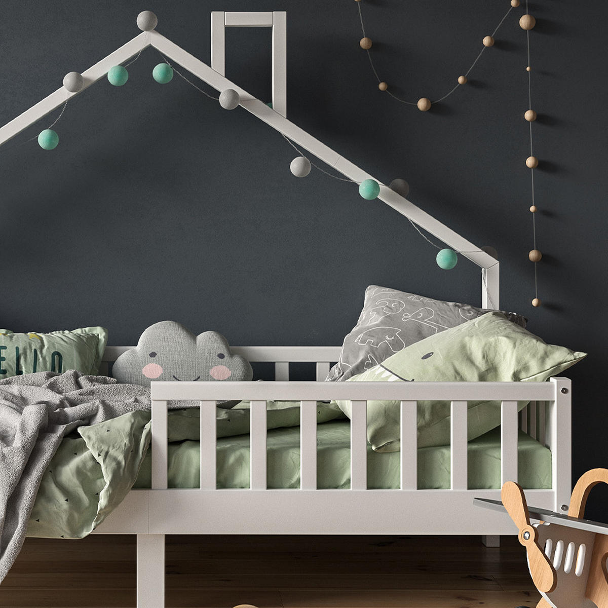 DOMEČKOVÁ POSTEL Noemi Bílá - bílá, dřevo (90/200cm) - VitaliSpa