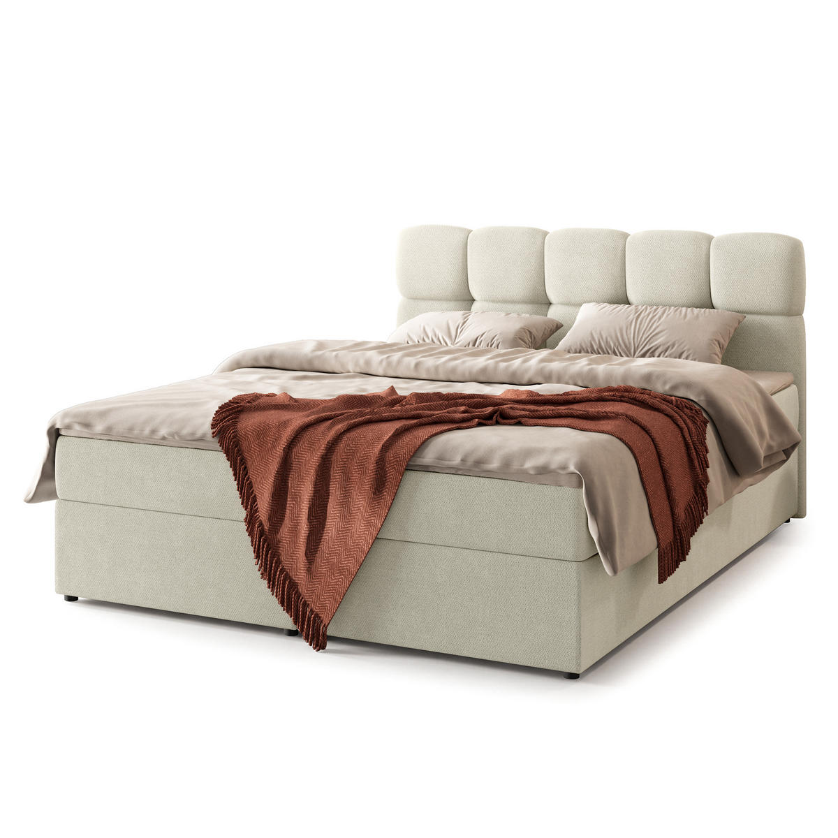BOXBETT MERU 140x200 cm mit Matratze und Topper - Creme - Creme, Holz (140/200cm) - MASSENO