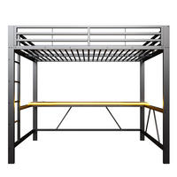 HOCHBETT 90/200 cm Schwarz mit LED-Beleuchtung, USB-Ladestation und Schreibtisch - Schwarz, Metall (90/200cm) - Oxeza