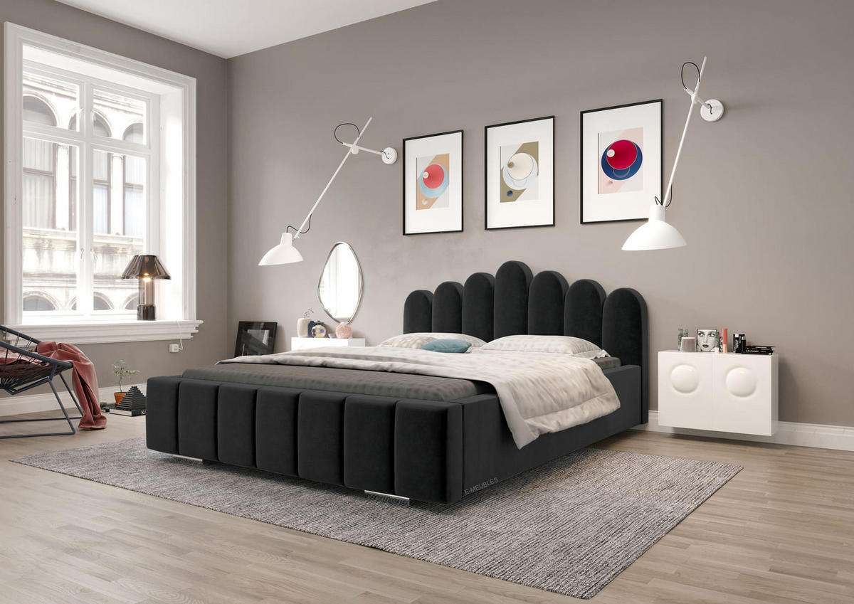 POLSTERBETT Bett 03 - 180x200 - Black - Schwarz, Holz/Textil (180/200cm) - Möblo