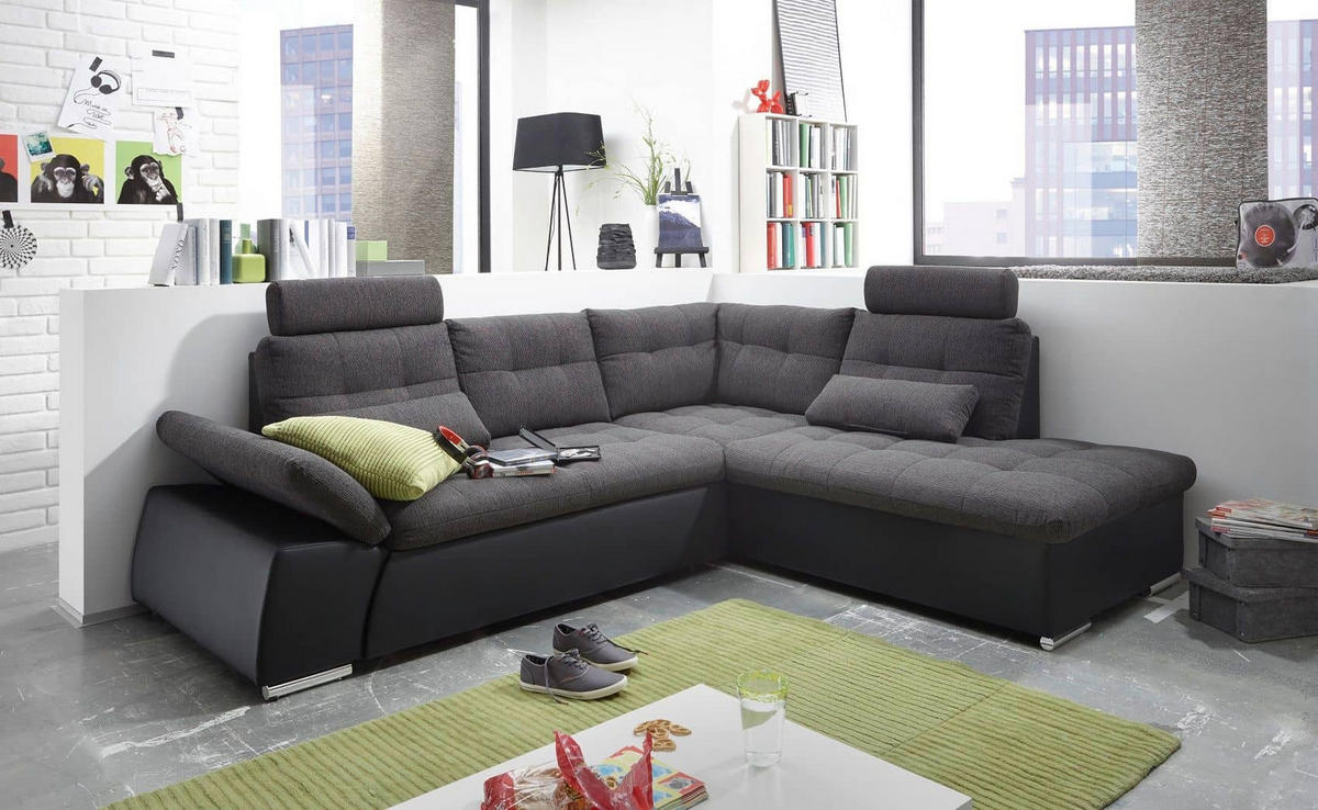 ECKSOFA mit Schlaffunktion, Armlehnfunktion und Kopfstützen - Chromfarben/Zinkfarben, Textil (219/260cm) - ed exciting design