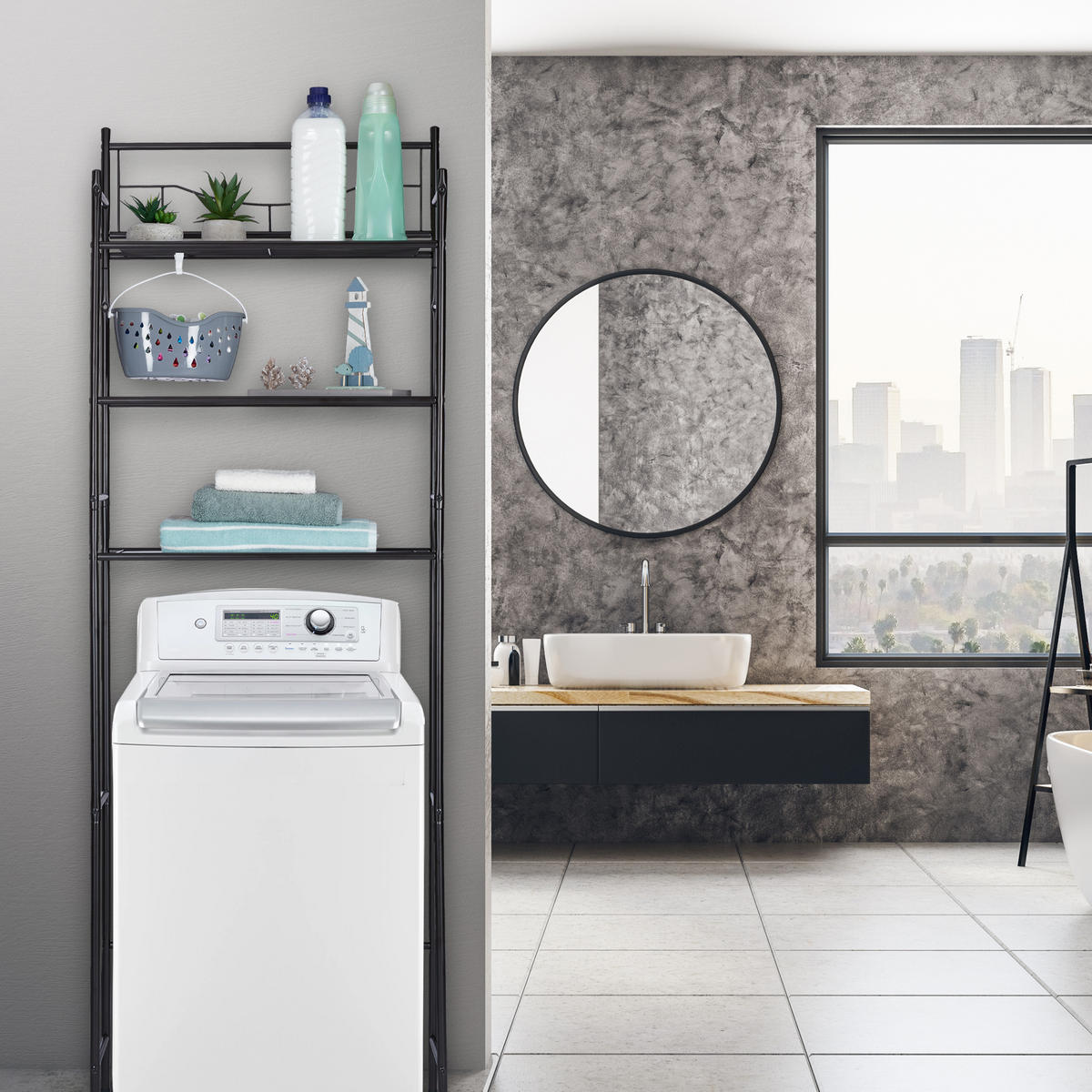 NADSTAVBOVÁ polica - čierna, kov/plast (58/165/25cm) - Relaxdays