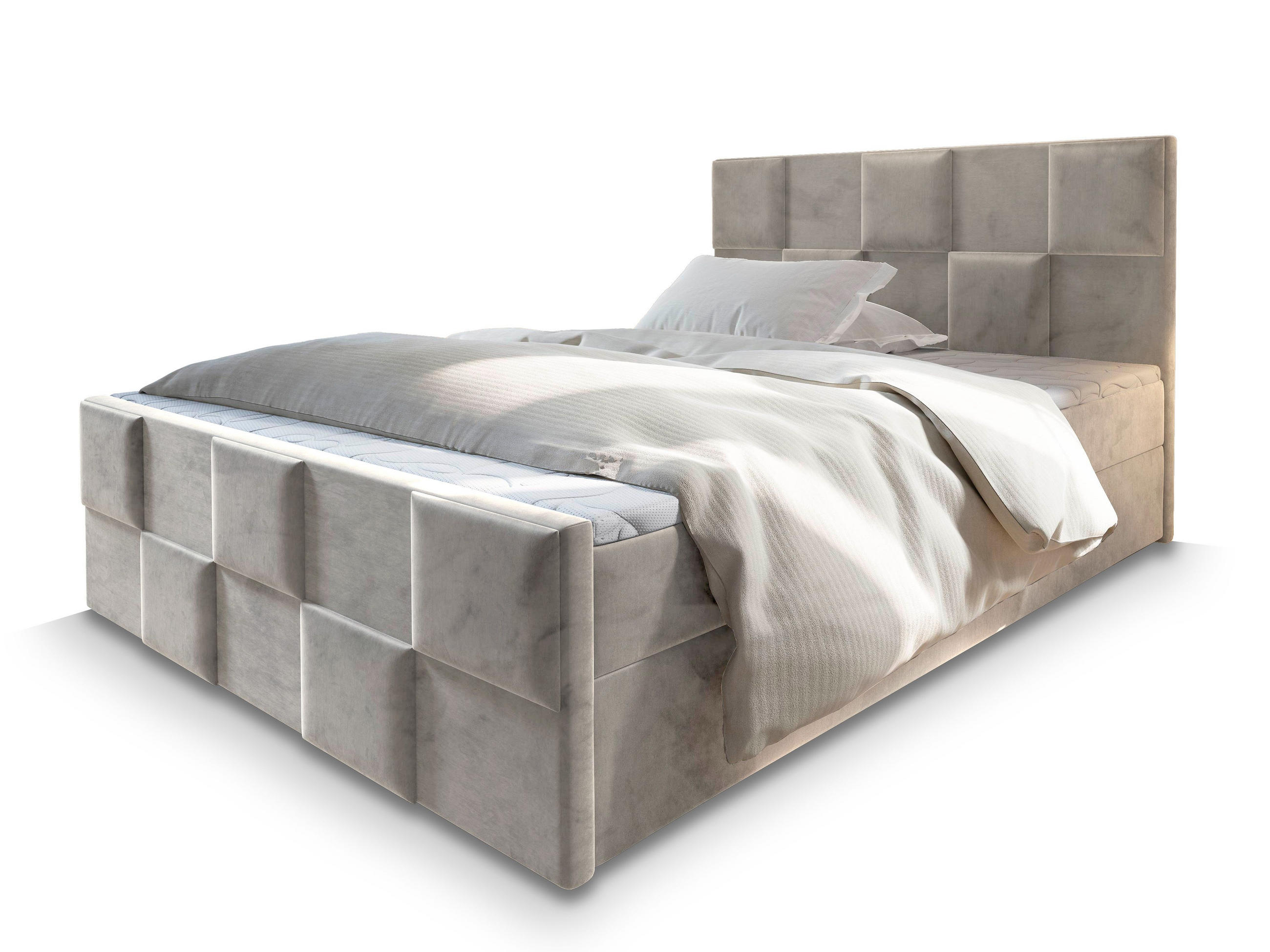 BOXBETT MONA 160x200 cm mit Matratze und Topper - Beige - Beige, Holz (160/200cm) - MASSENO