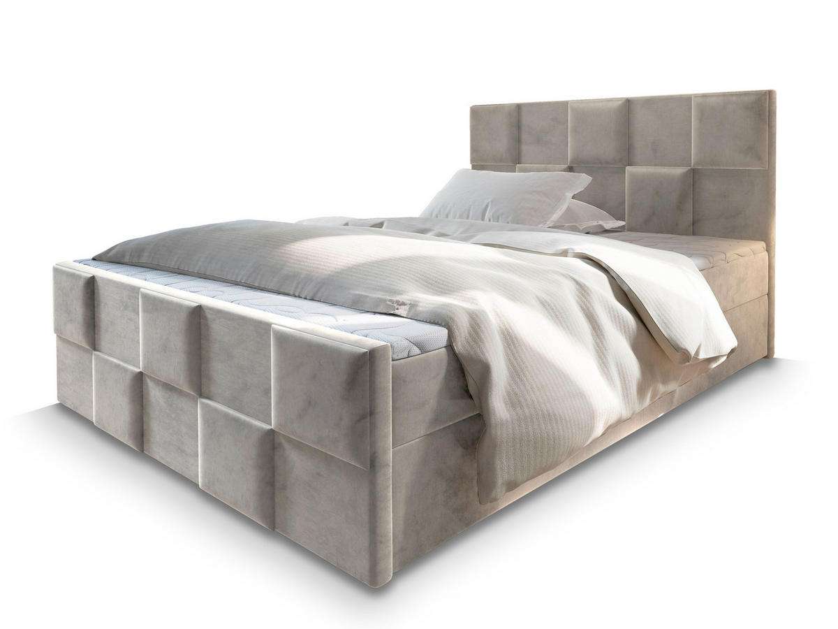 BOXBETT MONA 160x200 cm mit Matratze und Topper - Beige - Beige, Holz (160/200cm) - MASSENO