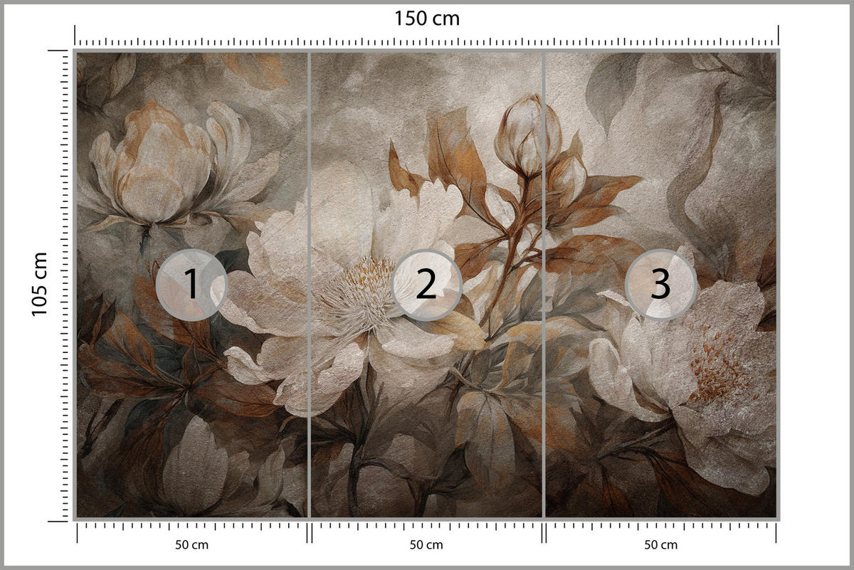 FOTOTAPETE für Wohnzimmer Blumen Blätter Pflanzen Natur Retro Stil 150x105 - Beige/Orange, Papier (150/105cm) - Muralo