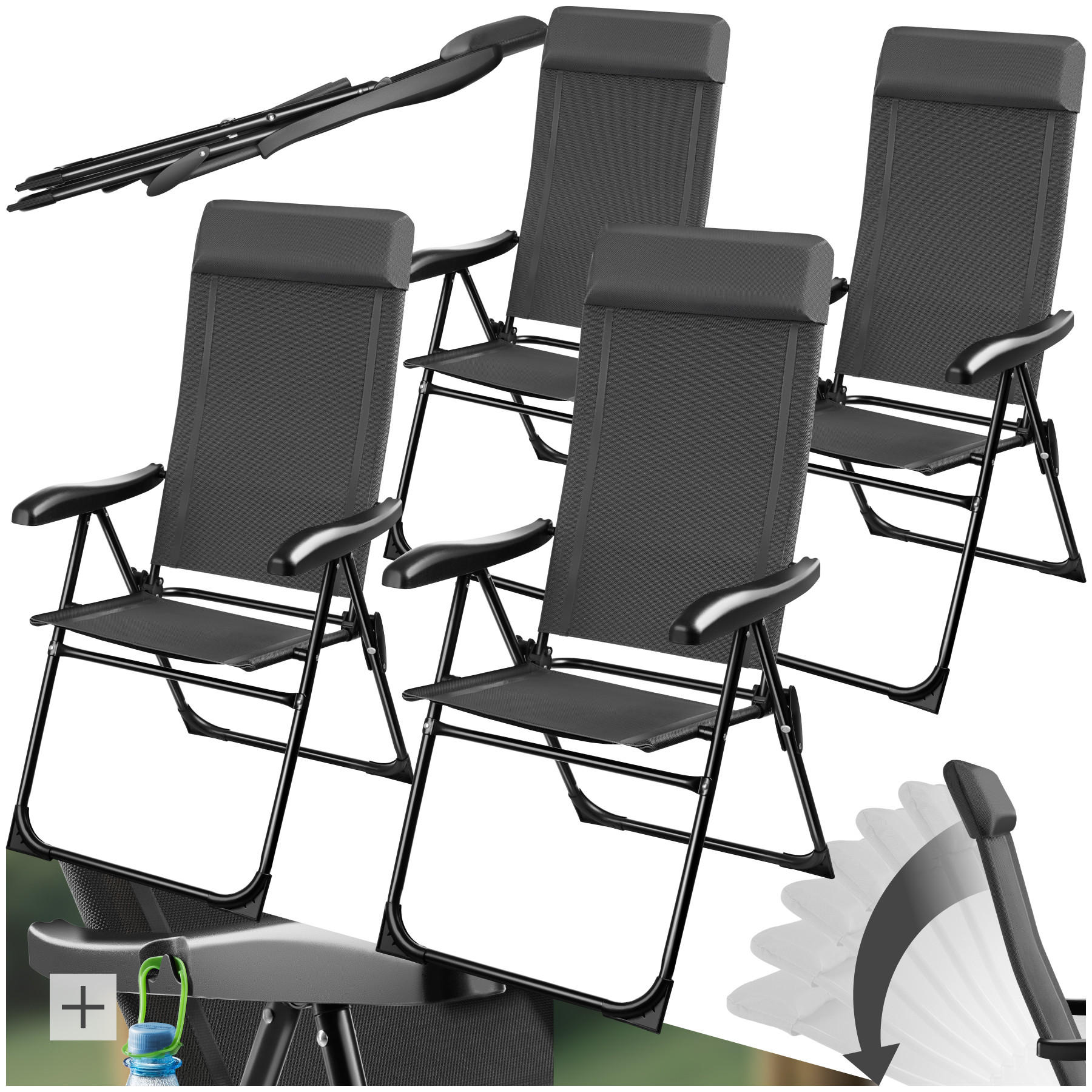CAMPINGSTUHL Müritz,Belastbarkeit 120 kg, 57 x 65 x 112 cm,anthrazit - Anthrazit, Kunststoff (57/112/65cm) - tectake