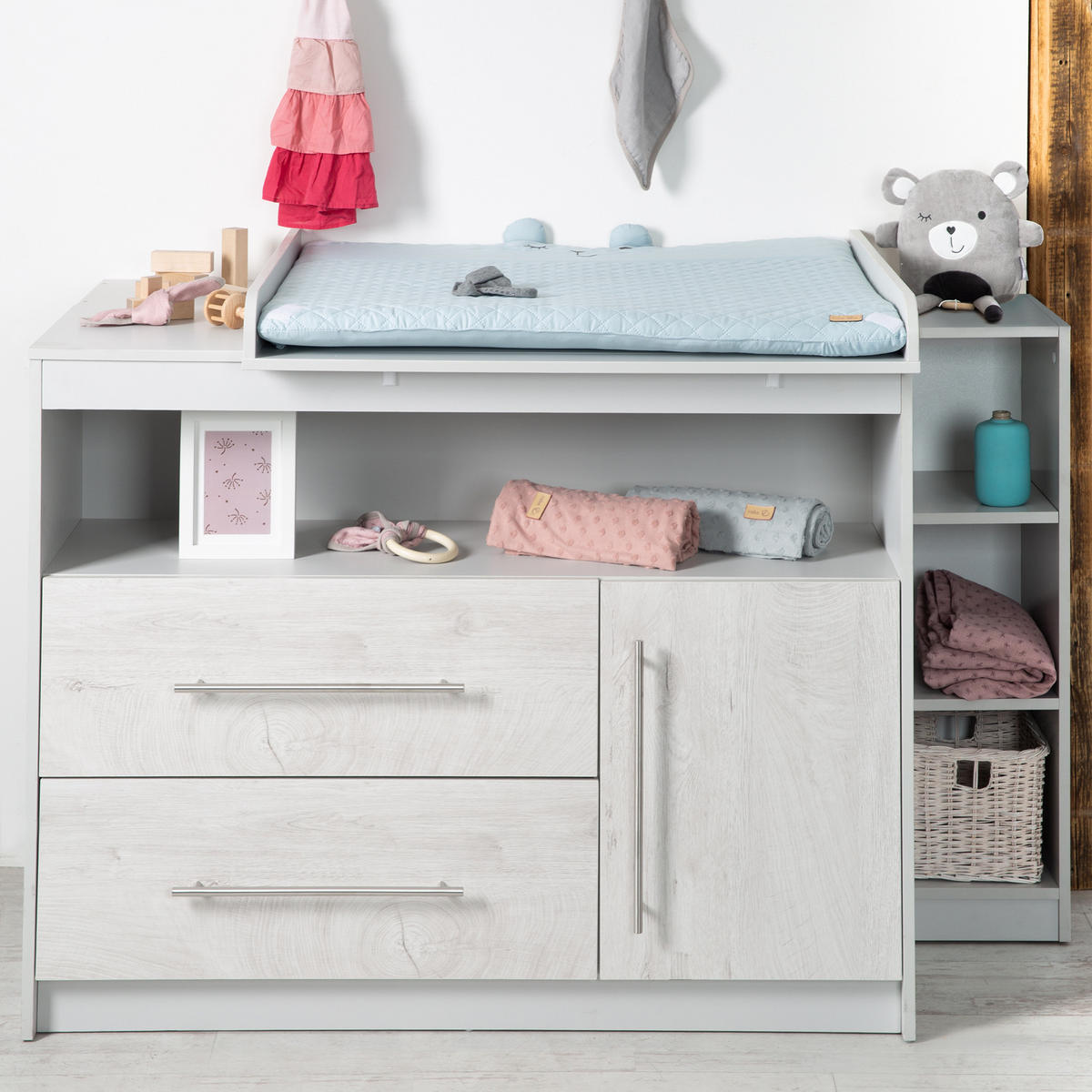 WICKELKOMMODE Maren 2 - Grau, Holzwerkstoff/Metall (117/98/75cm) - Roba