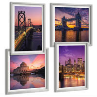 BILDER SET 4er Set - 50x50 cm & 40x60 cm Silberner Rahmen - Brücken, Sonne, Stadtblick - Silberfarben, Kunststoff (50/50cm) - TULUP