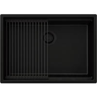 SPÜLBECKEN Praga Slim, 2-er set Alles Schwarz 66/47 cm 1 Becken + Ablauf-Set + Aufrollbare Abtropffläche ab 70er Unterschrank - Schwarz, Kunststoff (66/20/47cm) - Primagran