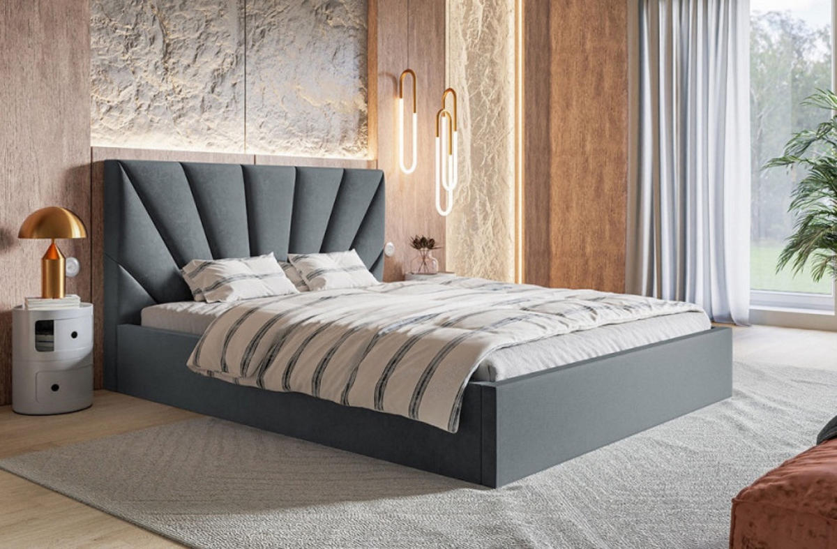BETT Grafit SIM 3 Gepolstert 160x200 cm - Schwarz/Graphitfarben, Textil/Metall (160/200cm) - Sepro Meble