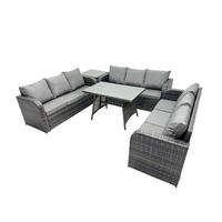 GARTENMÖBELSET mit ESSTISCH, 3-SITZER SOFA Polyrattan 9-Sitzer - Dunkelgrau/Grau, Glas/Kunststoff - Fimous