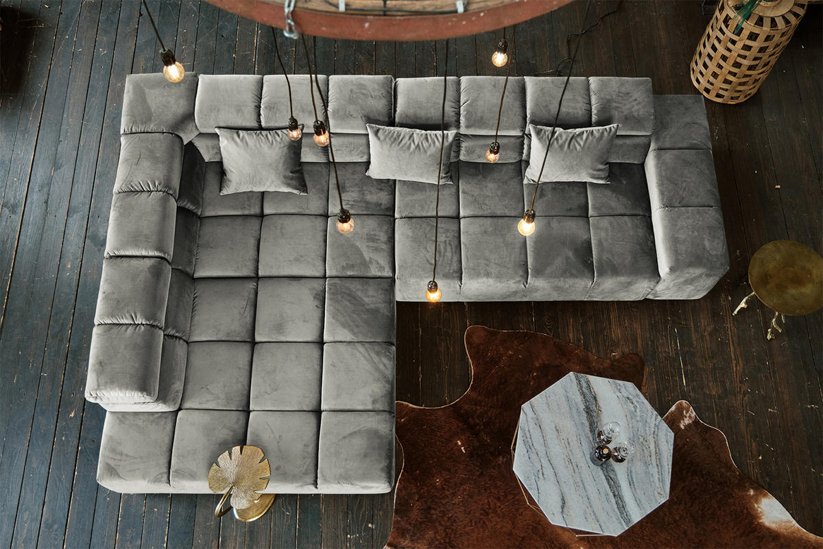 ECKSOFA NEVADA Silber Velvet - Silberfarben/Schwarz, Textil (319/215cm) - KAWOLA