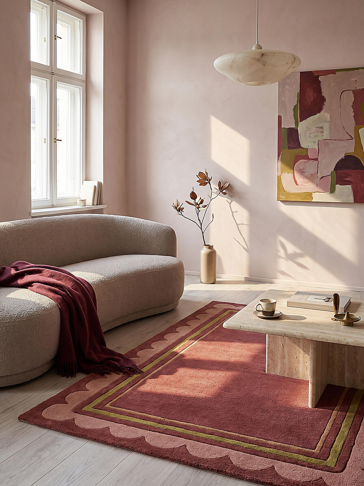 WOLLTEPPICH handgetuftet WENSUM, Scallop-Bordüre, Beerenrot, 120 x 170 cm - Rot, Textil (120/170cm) - KADIMA DESIGN