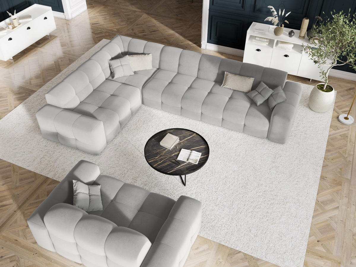 SOFA Kendal aus Samt hellgrau 2 Sitzplätze - Hellgrau, Textil (156/79/103cm) - Micadoni