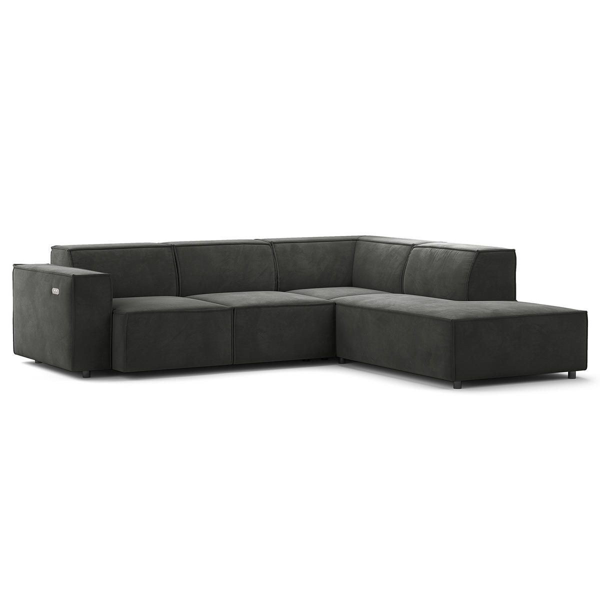 ECKSOFA mit Ottomane - Schwarz/Grau, Kunststoff/Textil (260/234cm) - home24