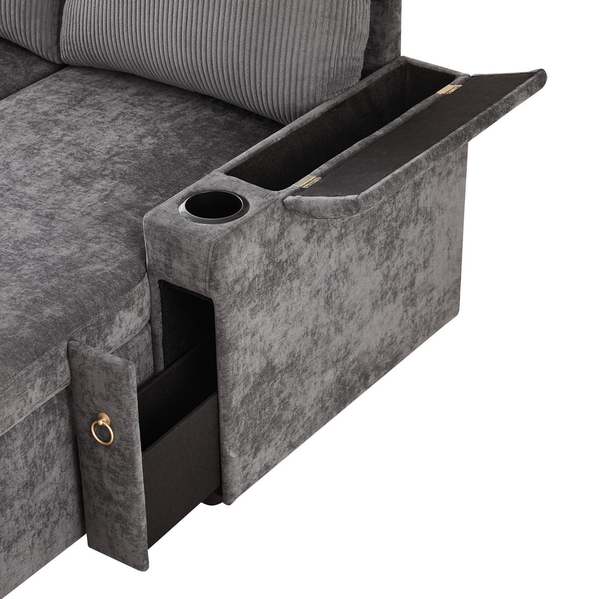 SCHLAFSOFA aus Chenille & Cord 272x131x84 cm in Grau mit Stauraum & Getränkehaltern - Grau, Textil (272/84/131cm) - Modfu