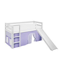 SPIELBETT JELLE Lila Beige - Hochbett - mit Rutsche und Vorhang - Weiß, Holz - Lilokids