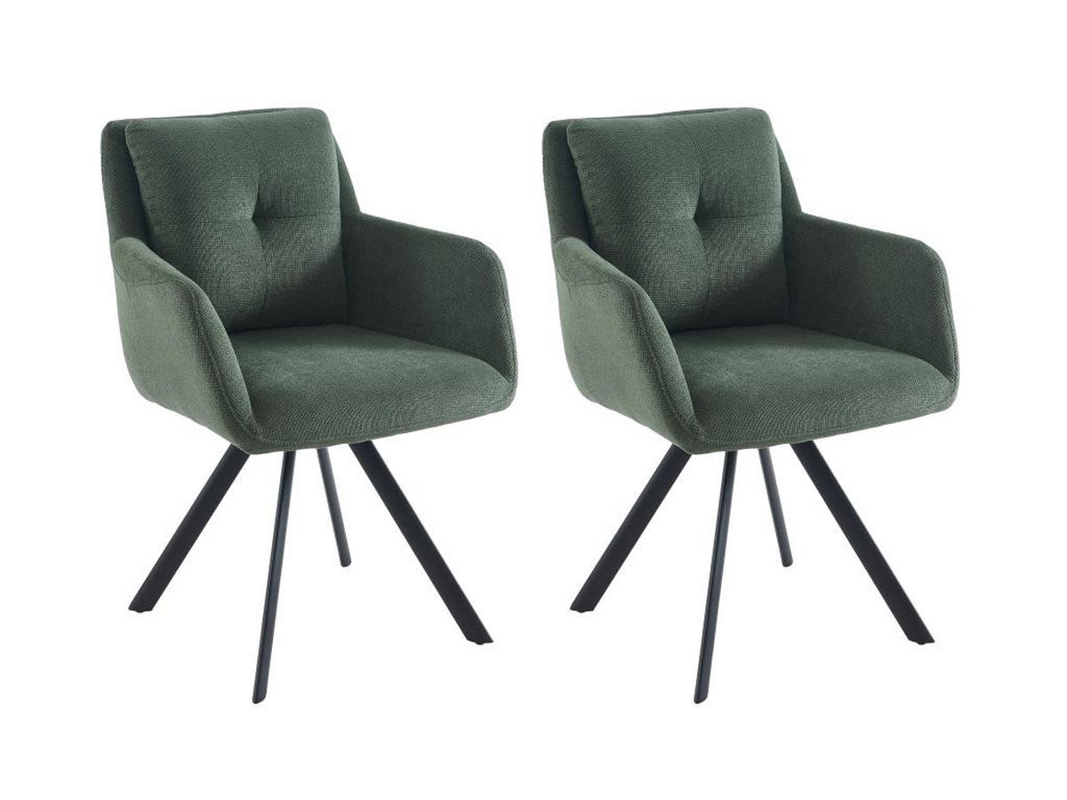 STUHL mit Armlehnen 2er-Set - Stoff & schwarzes Metall - Khaki - ZOLEVY - Grün, Textil (66/88/59cm) - Vente-Unique