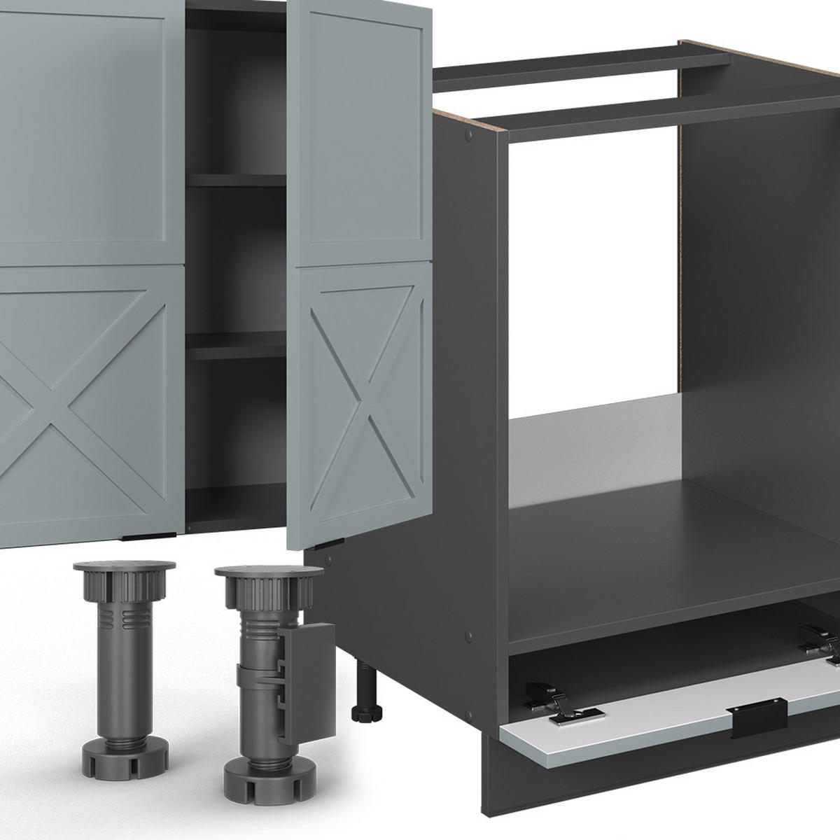 ECKKÜCHE Fame-Line Hellblau-grau/Anthrazit 347 x 257 cm, AP Marmor - Anthrazit/Hellblau, Holzwerkstoff (347/81.6/60cm) - Vicco