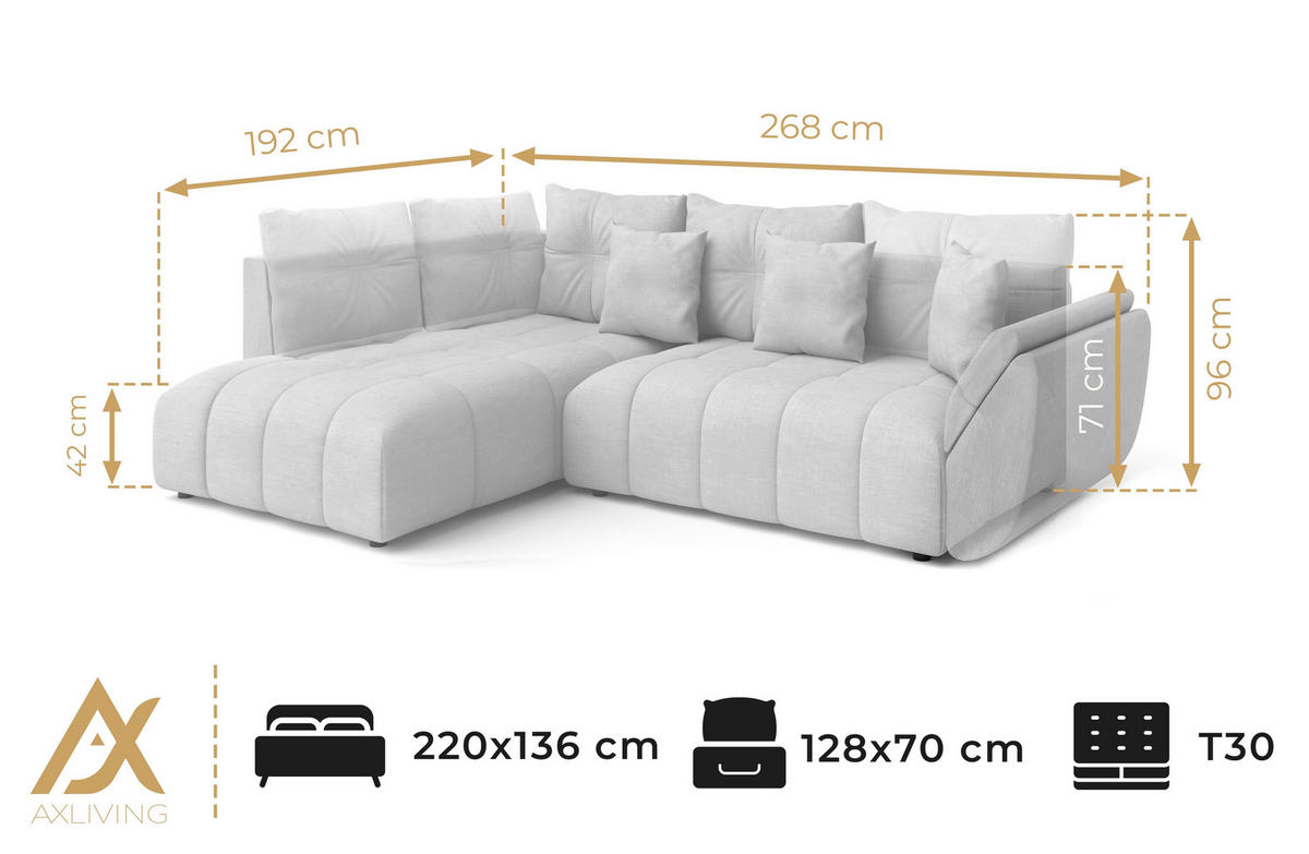 ECKSOFA L Form Kayseri Anthrazit 268/192/96 cm – mit Bettkasten - Schwarz, Kunststoff/Textil (268/192cm) - AX Living
