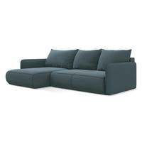 ECKSOFA mit Schlaffunktion Samt Stoff Blau - Blau/Petrol, Kunststoff/Textil (148/240cm) - Makamii