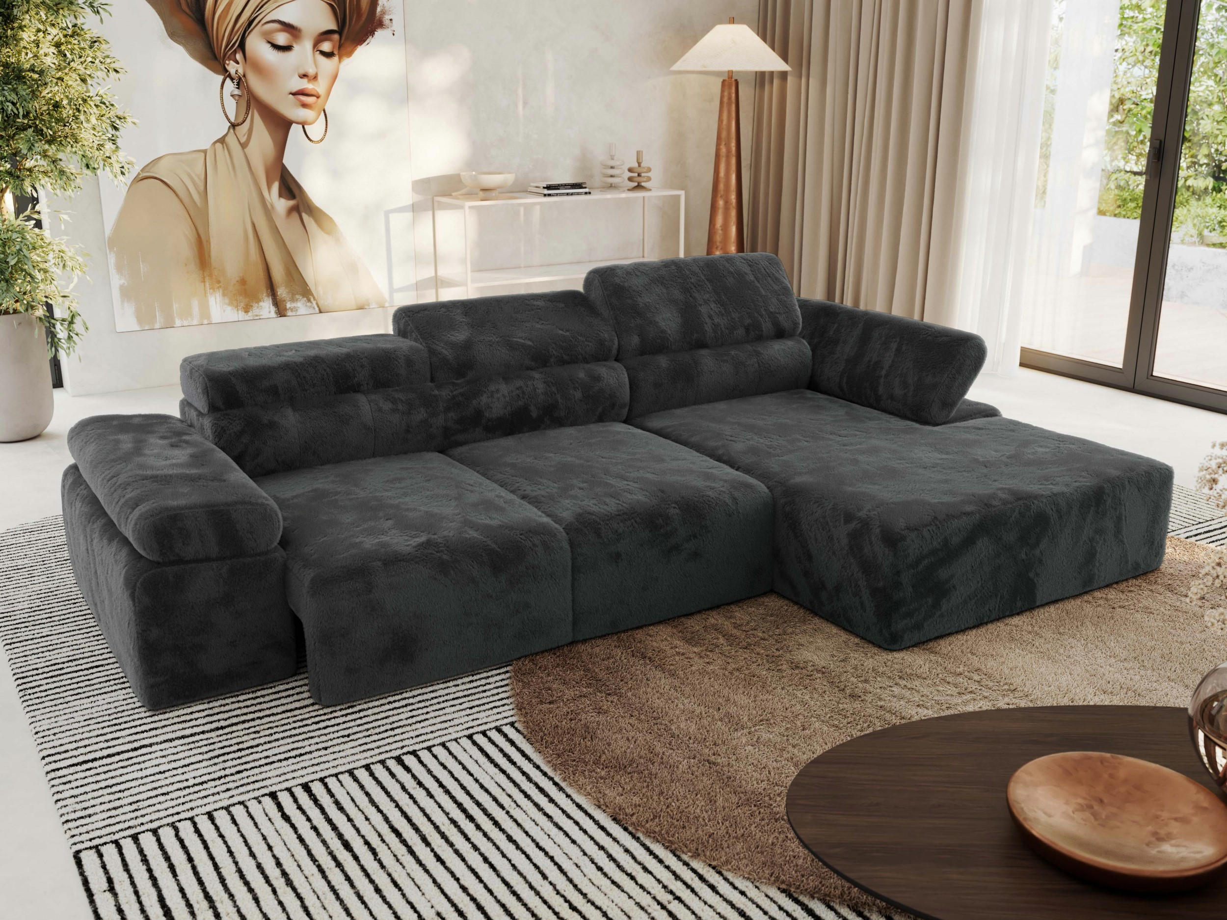 ECKSOFA RILASSO L Dunkelgrau Plüsch - rechts - Dunkelgrau/Schwarz, Kunststoff/Textil (174/296cm) - MKS