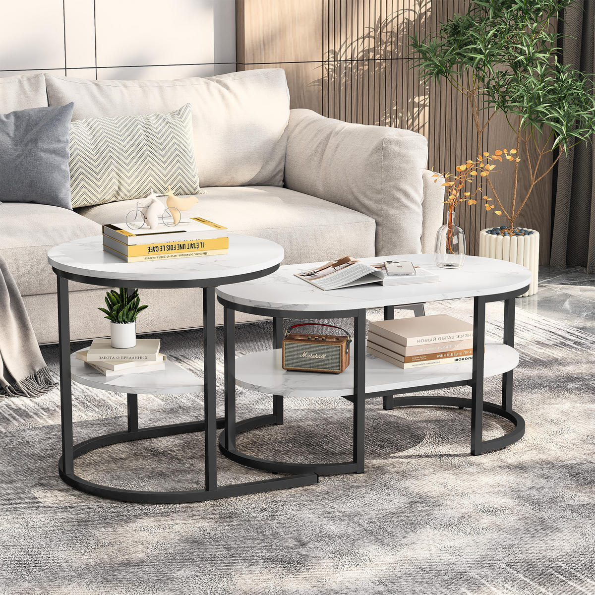 COUCHTISCH 2er Set Metall Ablage Wohnzimmertisch schwarz - Schwarz, Holz (46/80/41cm) - LEBENLANG