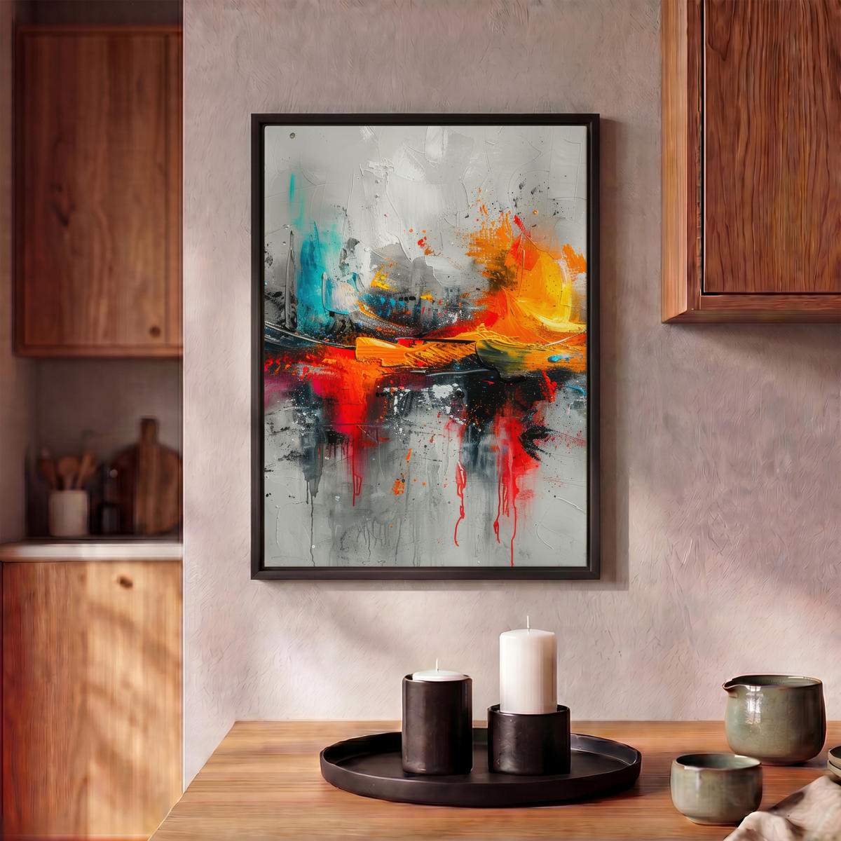 LEINWAND Bilder mit Rahmen - Moderne Kunst - Orange - Grau - Abstrakt - 30x40 - Hellgrau, Textil (30/40cm) - MuchoWow