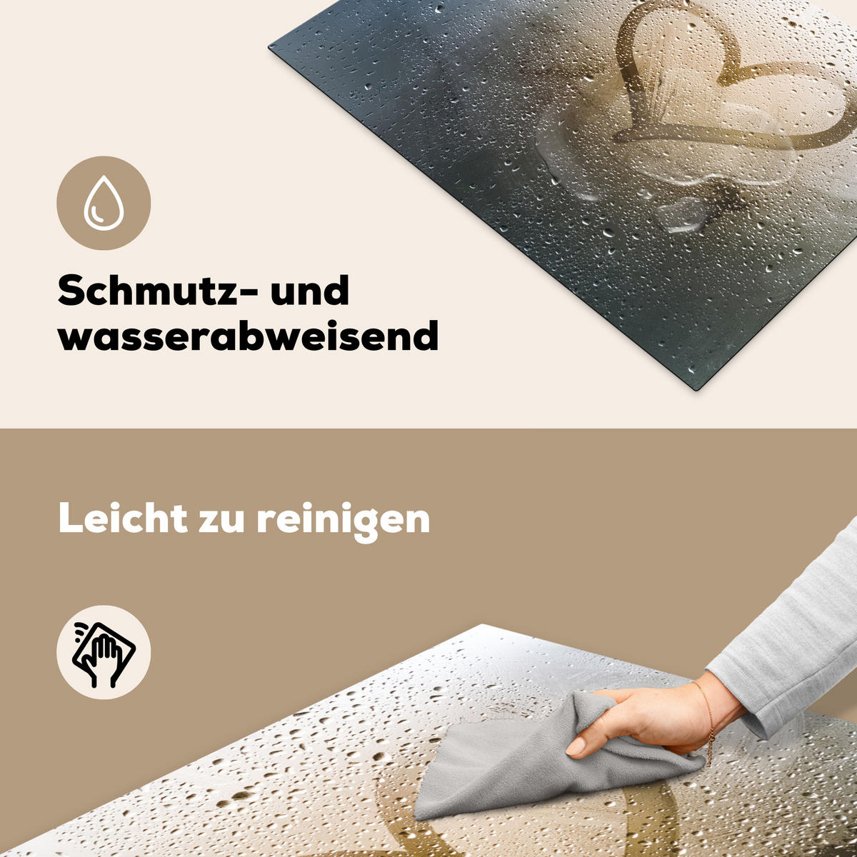 HERDABDECKPLATTE Herz - Kondenswasser - Wasser - 3D Herdabdeckung Induktionsfeld 75x52 cm - Grau, Kunststoff (75/52/0.2cm) - MuchoWow