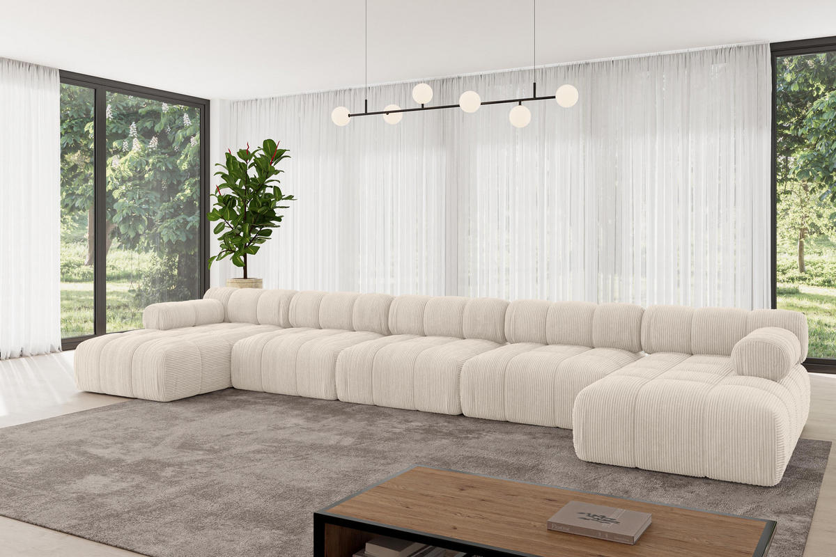 WOHNLANDSCHAFT modulares Sofa Tesso-U3 - 475x160x70 cm Beige Cord - Beige, Holzwerkstoff/Textil (475/70/160cm) - ALTDECOR