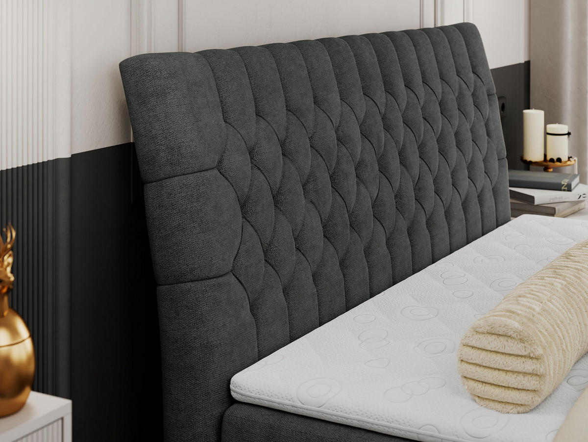 BOXBETT MILEN 200/200 Dunkelgrau Struktur - H3 - Dunkelgrau, Holz/Textil (200/200cm) - MKS