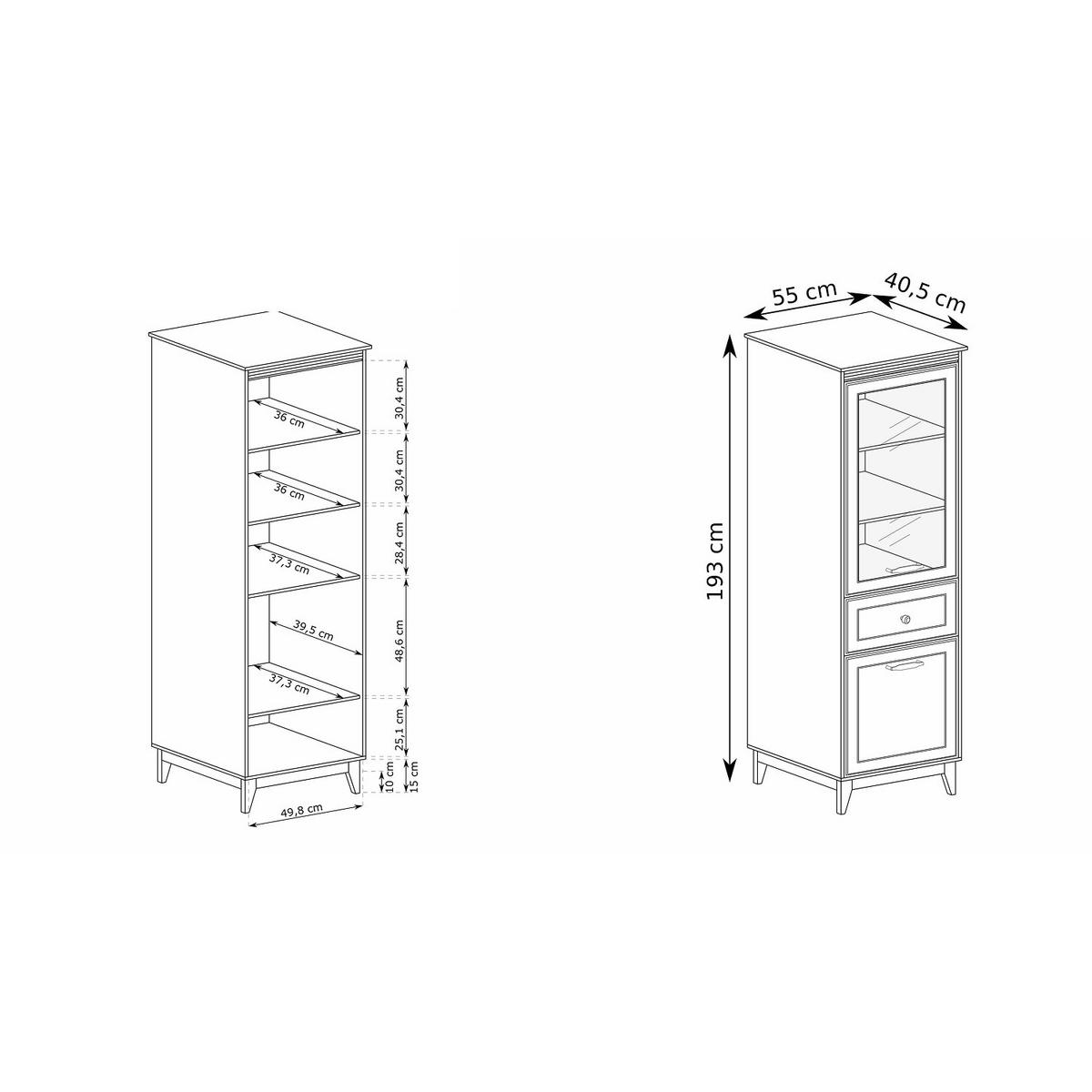 VITRINE Windsor W-6 55 x 193 x 40,5 cm Kaschmir - Kaschmir/Eichefarben, Eichenholz/Holzwerkstoff (55/193/40.5cm) - Koseto