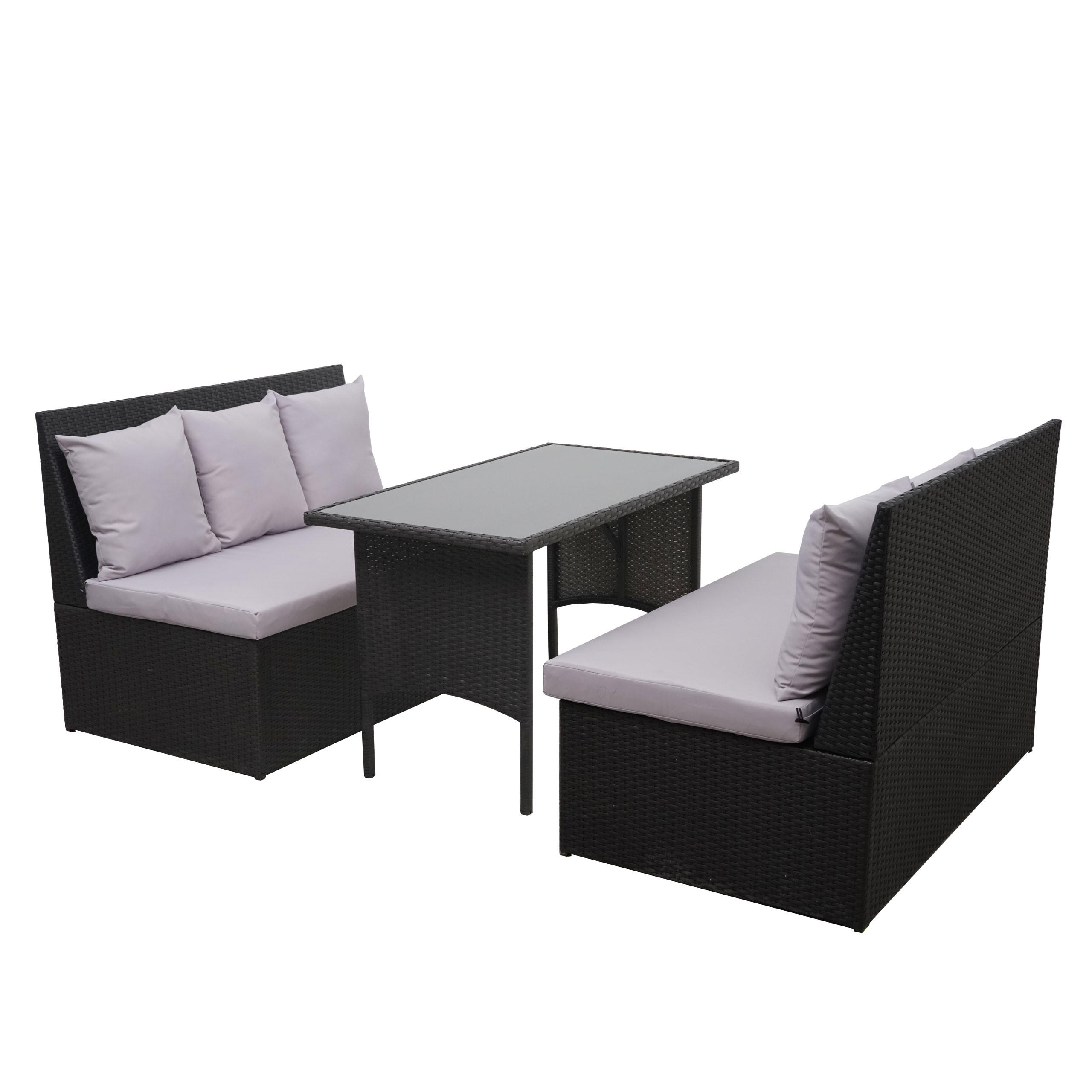 POLY-RATTAN GARNITUR Schwarz - Schwarz, Kunststoff - MCW