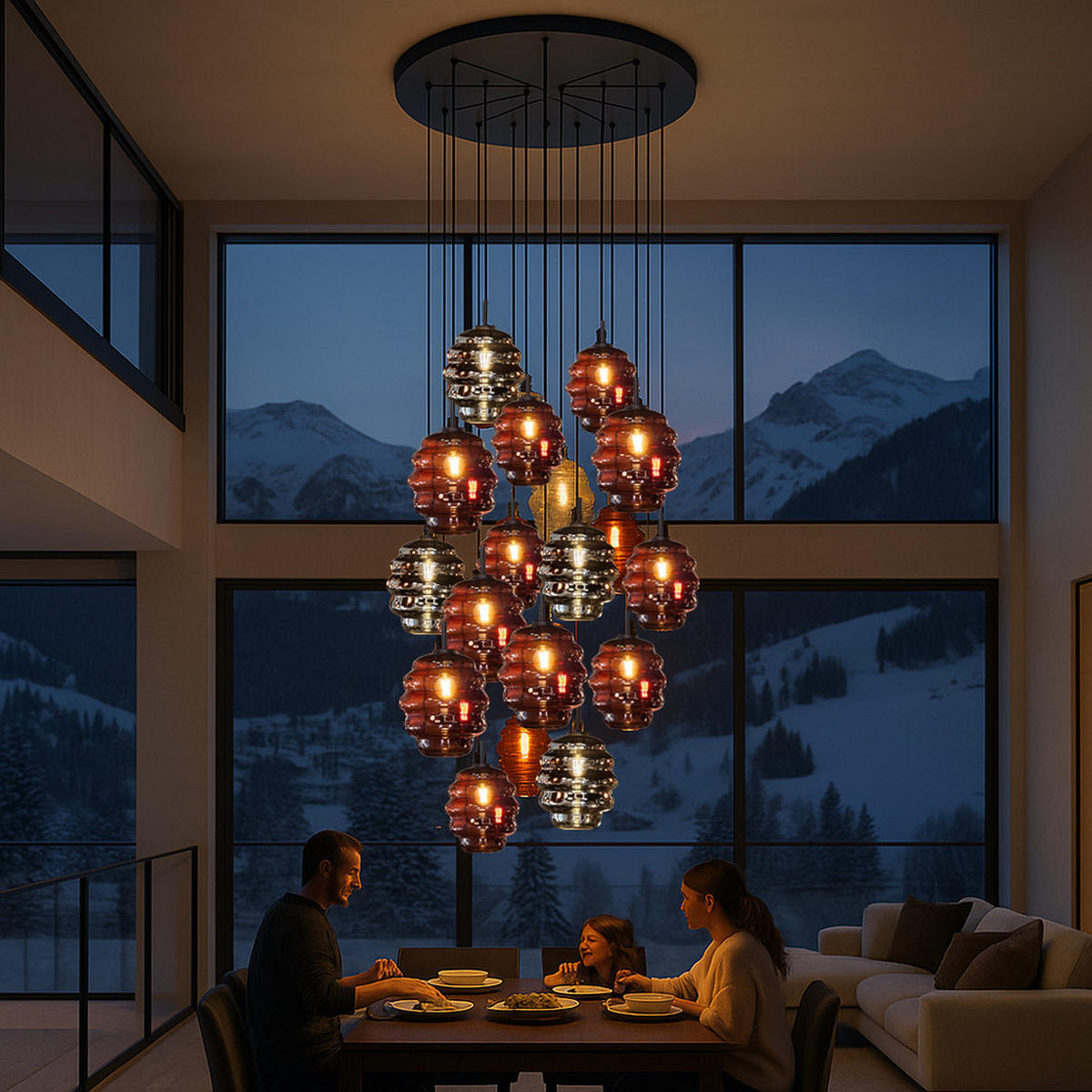 GALERIELEUCHTE Echos 20-flammig Mehrfarbig Ø 18/25cm - Multicolor/Weiß, Glas (18/18/20cm) - s.luce