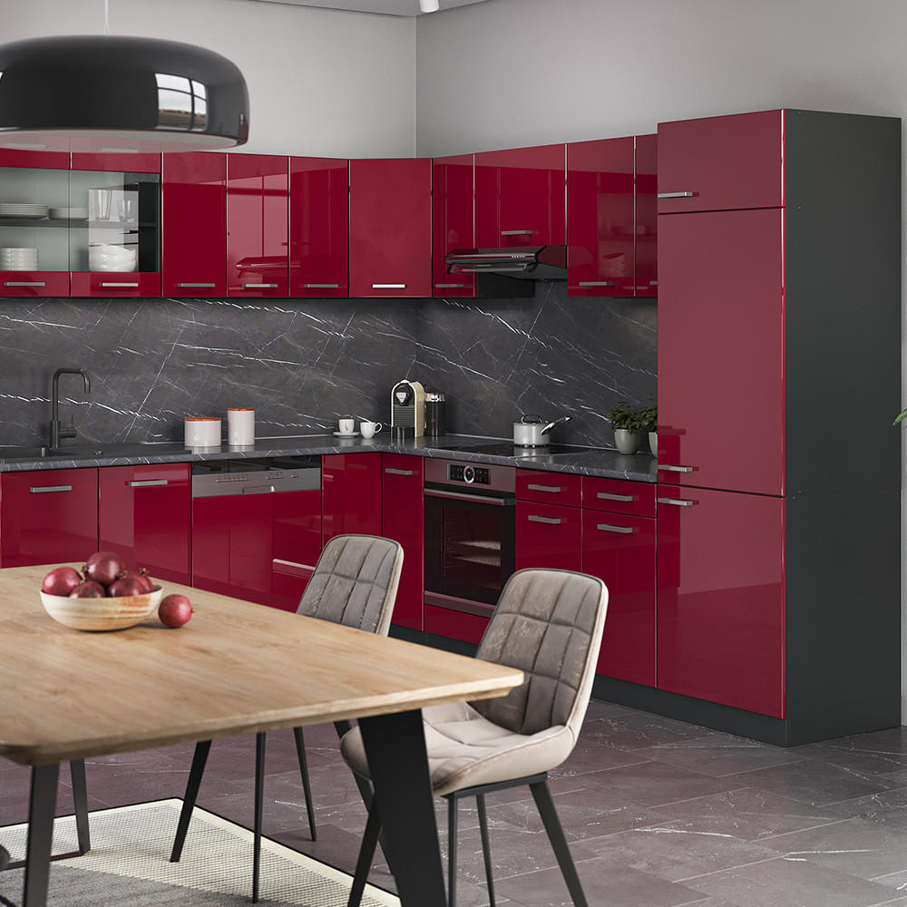ECKKÜCHE R-Line Rot Hochglanz/Anthrazit 287 x 46 cm ohne Arbeitsplatte - Anthrazit/Rot, Holzwerkstoff (287/81.6/46cm) - Vicco
