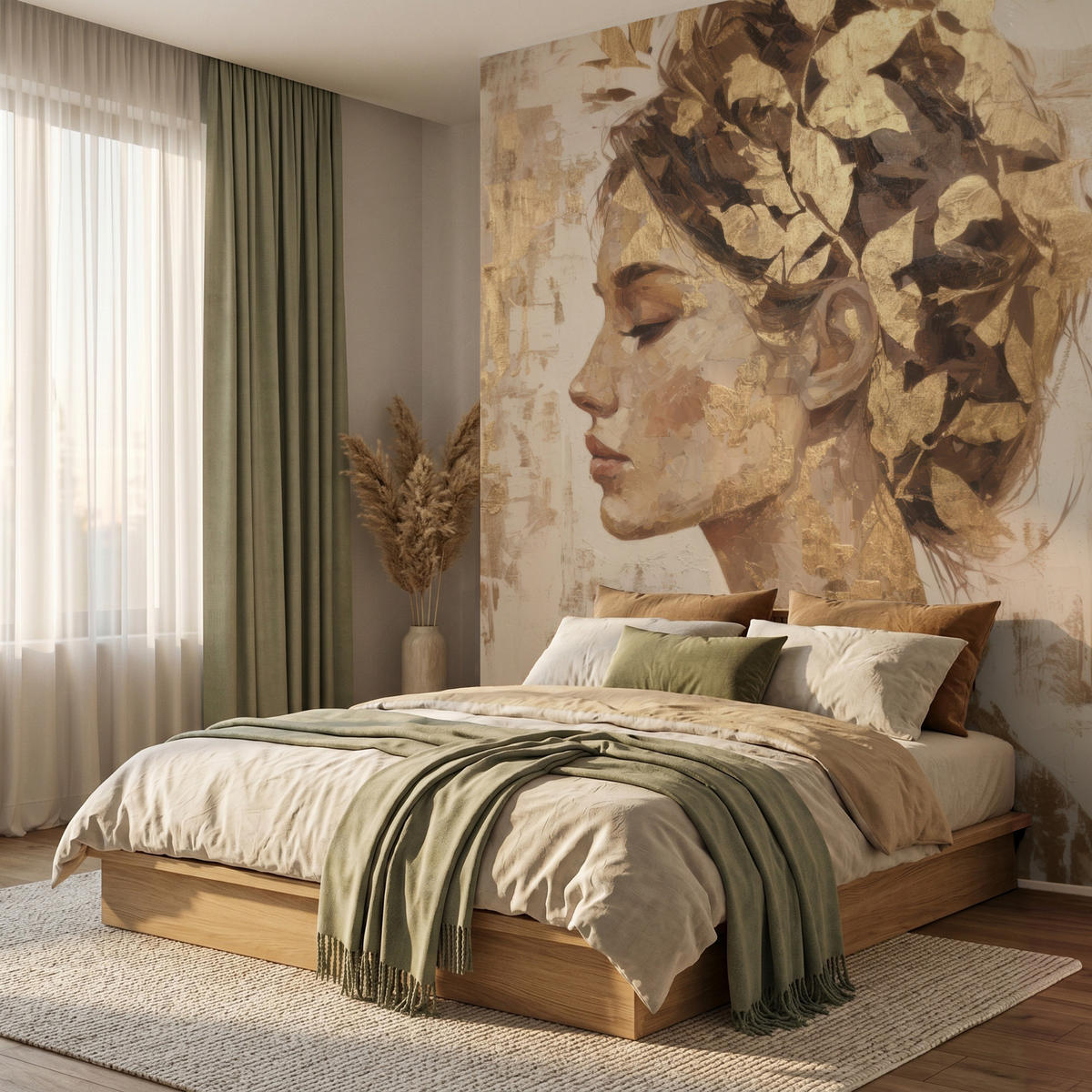 TAPETE - Frau - Gold - Abstrakt - Textur - 220x280 cm - Goldfarben, Papier (220/280cm) - OnlyWow