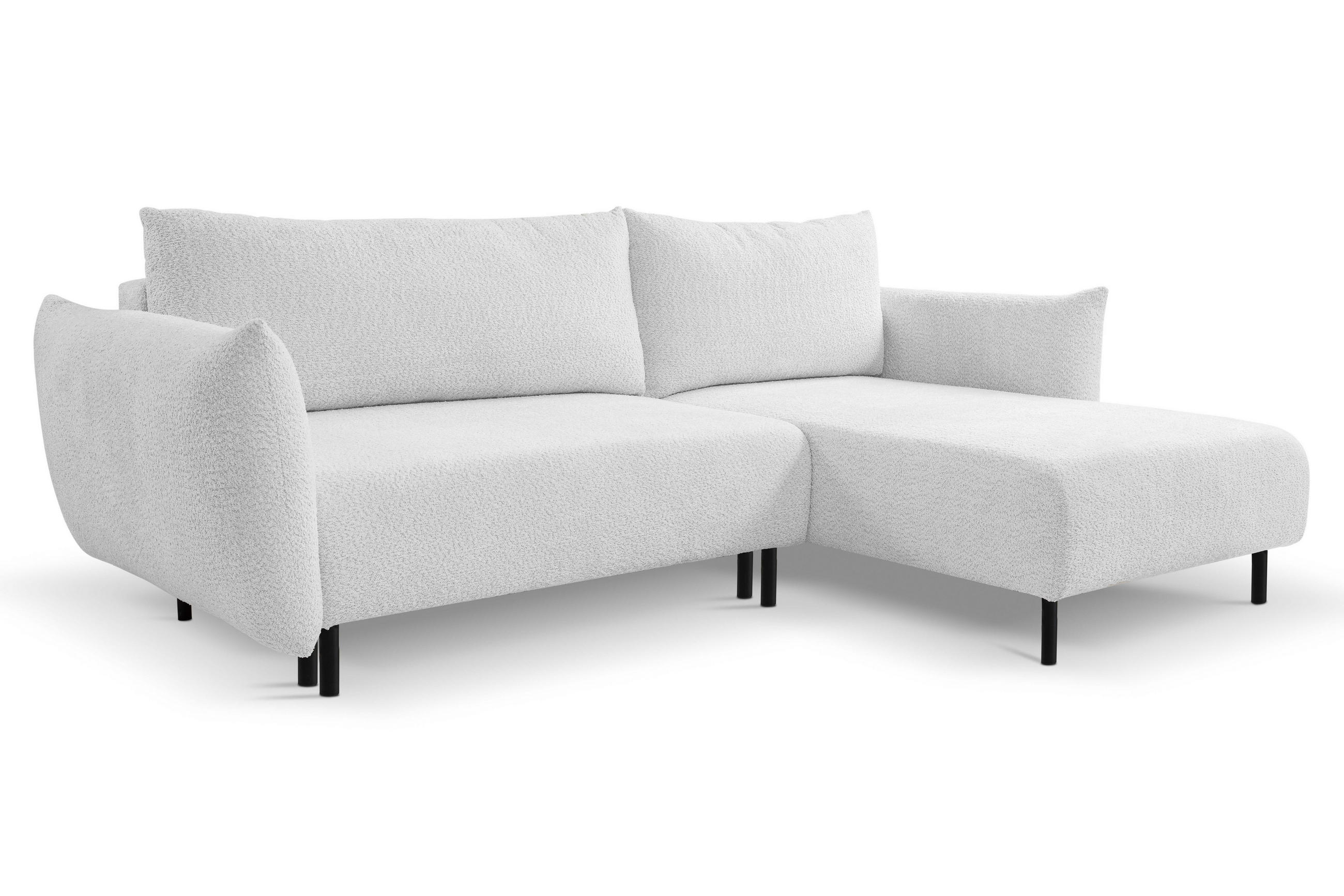 ECKSOFA ADEL mit Schlaffunktion und Bettkasten, L-förm, Metallbeine, verstellbar lose Rückenkissen, freistehend, RECHTS, 257x171x90 cm, Silver - Silberfarben, Holz/Textil (257/171cm) - DomoHome