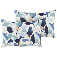 GARTENKISSEN 2er-Set Blättermotiv blau 40/60 cm Veglino - Dunkelblau, Textil (60/40cm) - Beliani