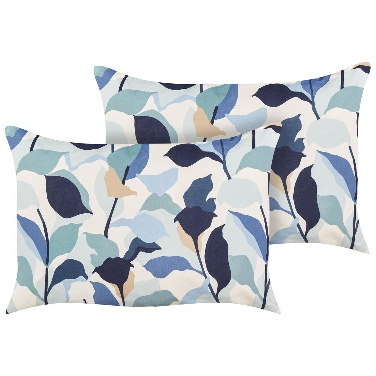 GARTENKISSEN 2er-Set Blättermotiv blau 40/60 cm Veglino - Dunkelblau, Textil (60/40cm) - Beliani