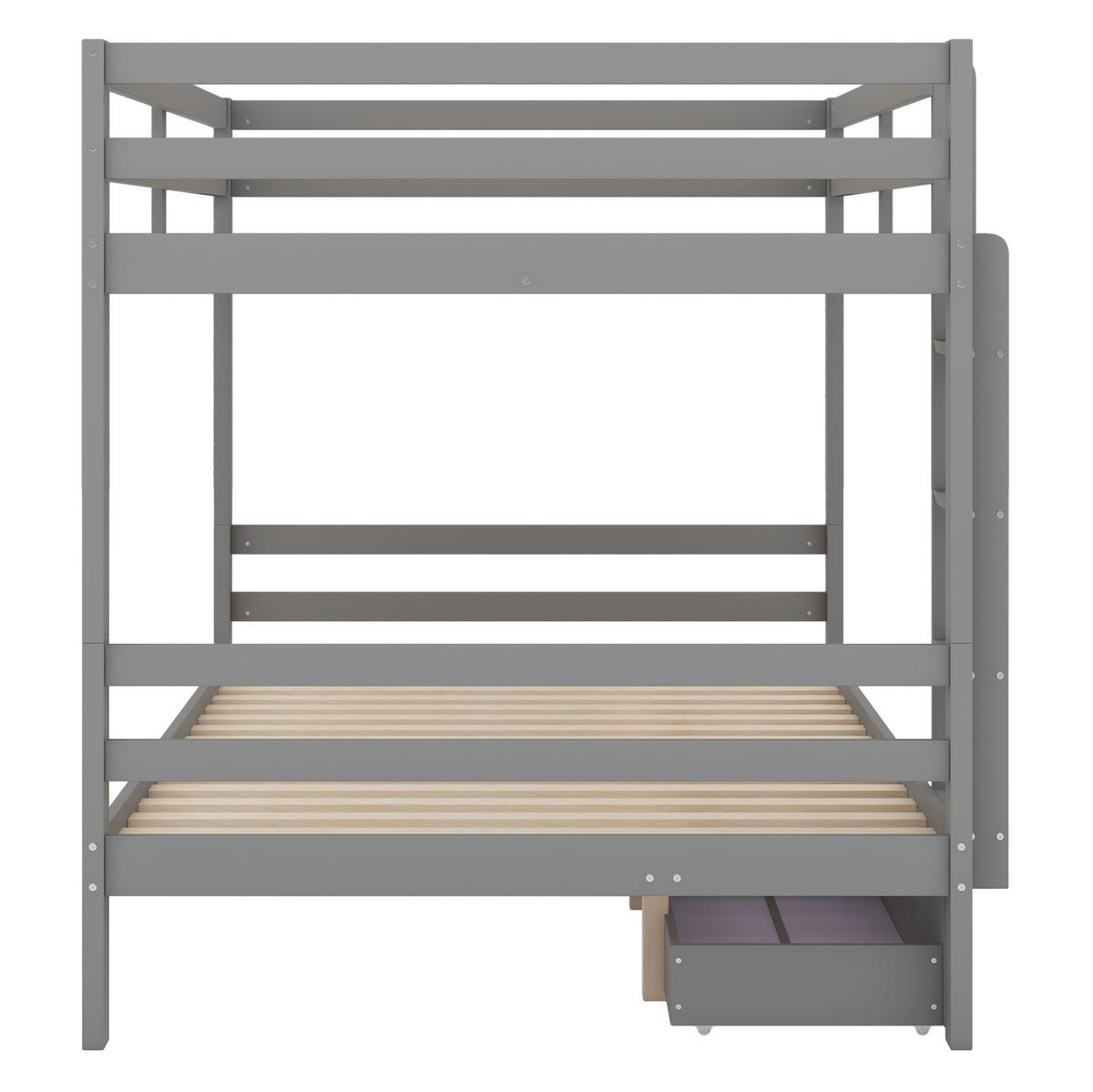 ETAGENBETT 140/200 cm grau mit Schubladen und hohem Geländer - Grau, Holz (140/200cm) - OKWISH
