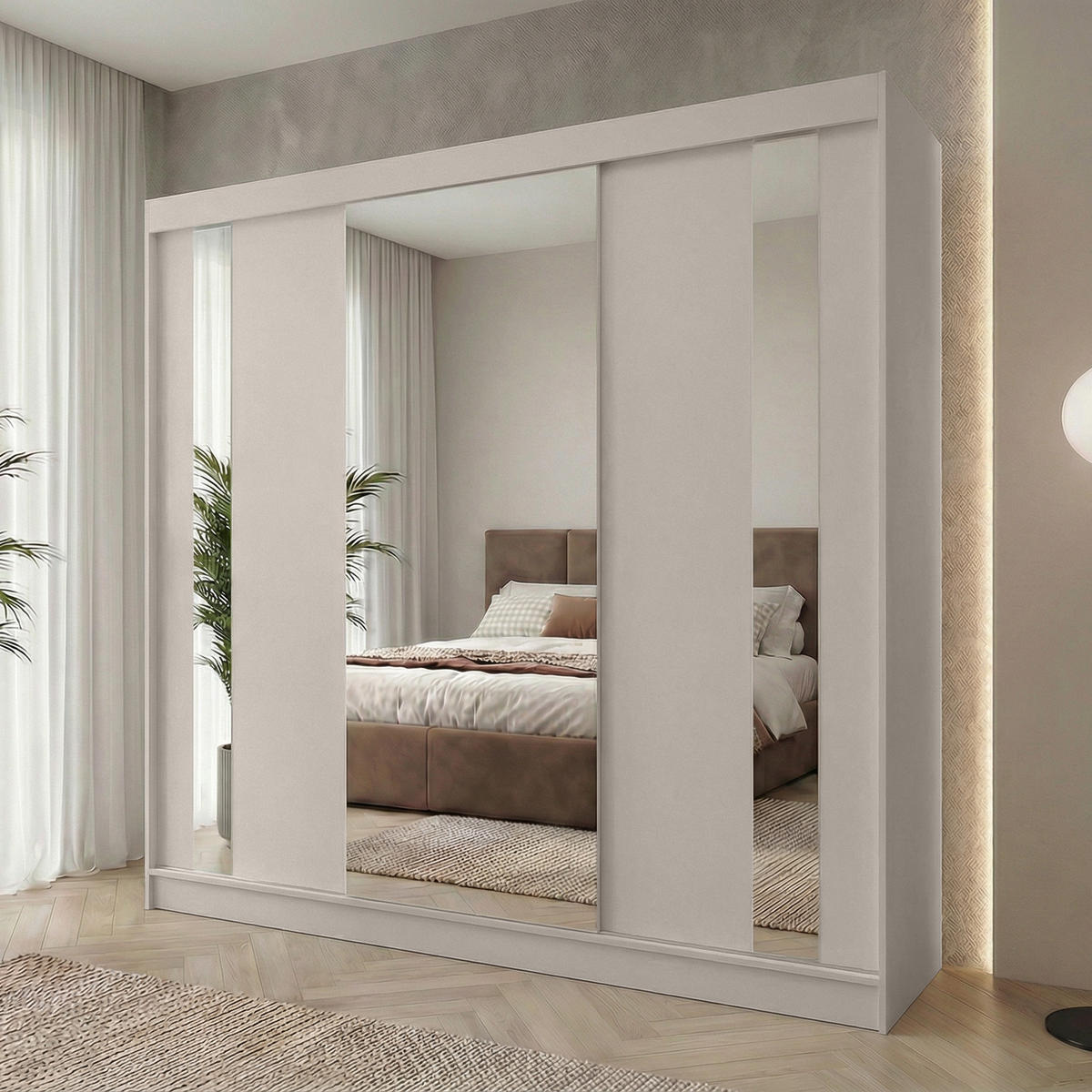 SCHWEBETÜRENSCHRANK Gaja II 240/216/61 kaschmir mit Spiegel und Schubladen - Kaschmir, Holzwerkstoff (240/216/61cm) - Beautysofa