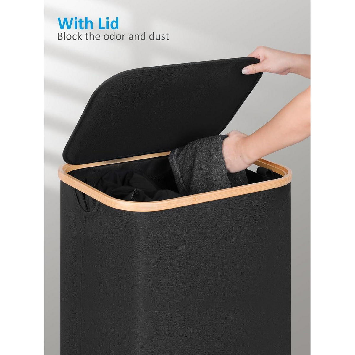 WÄSCHEKORB mit Rollen 100L Schwarz - Schwarz, Textil (33/75/44cm)