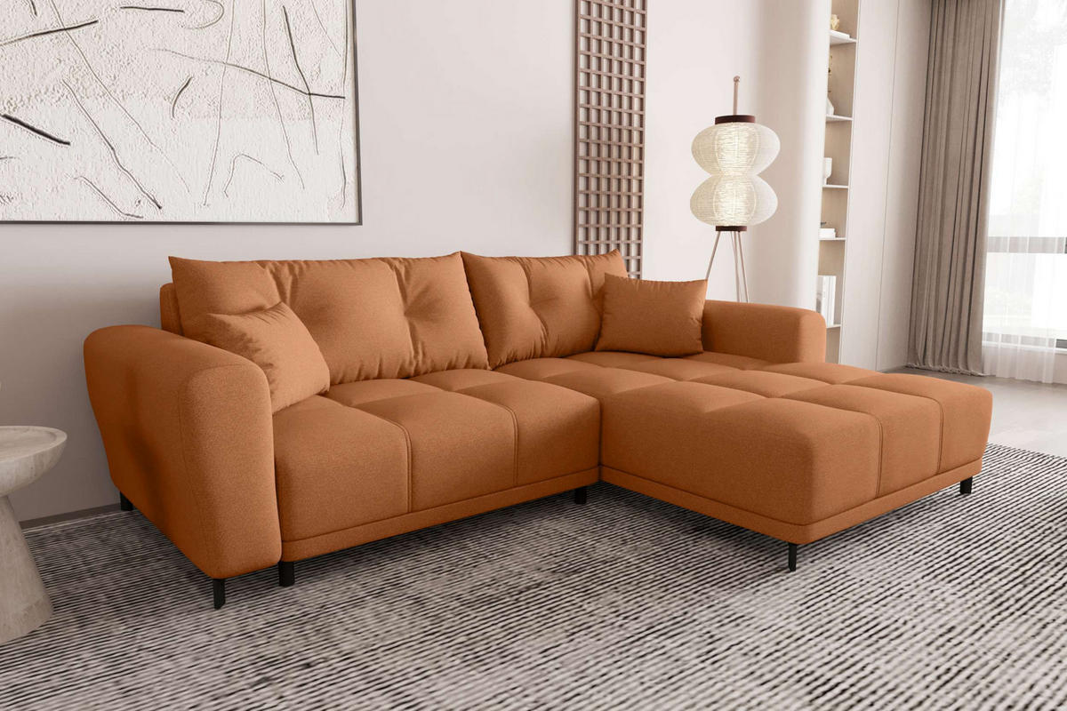 ECKSOFA Massimo Strukturstoff Rostfarben inkl. Schlaffunktion Rechts - Rostfarben/Schwarz, Textil/Metall (246/177cm) - 99rooms